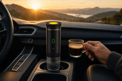 CaféGo en el coche al amanecer